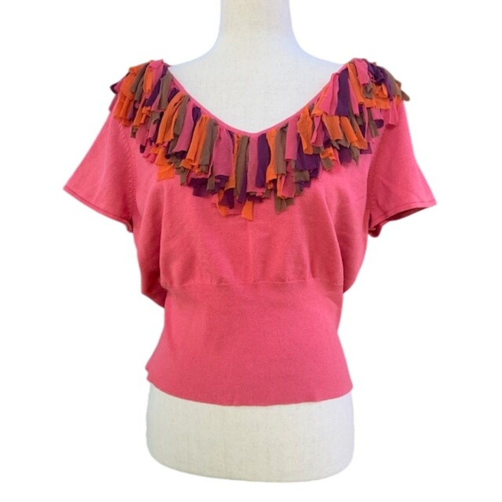 Acorn NWT Silk Blend Fringe Trim Sweater Top XL Boho Chic Indie Artsy Eclectic